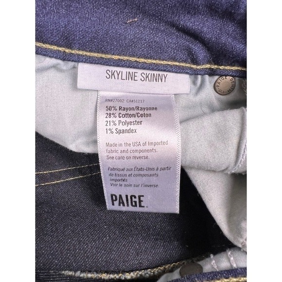 Paige Skyline Skinny Jeans Dark Indigo Mid Rise Stretch Denim Womens 31 - Picture 10 of 12